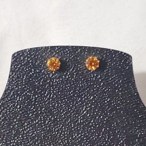 Avon Gold Tone Citrine Rhinestone Stud Earrings